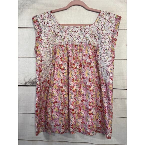 J. Marie Floral Top Size MED Pink Red‎ Yellow Spring Summer Perfection - Picture 2 of 5